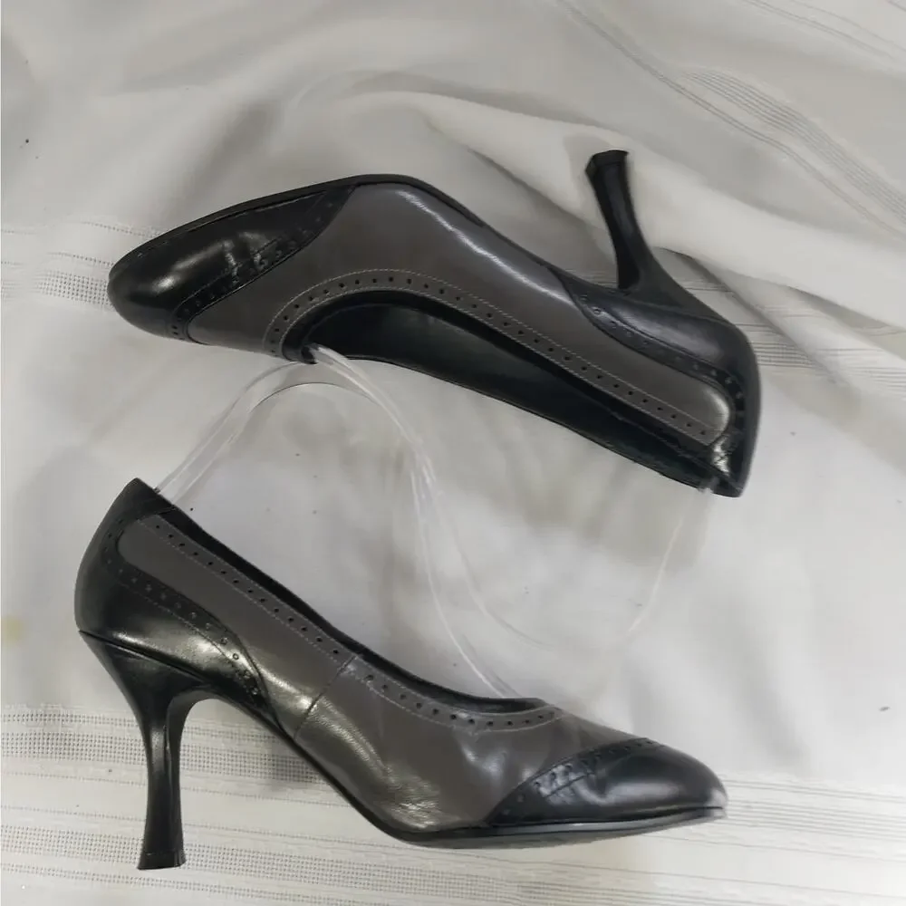 KAREN SCOTT! KENWOOD ALL GENUINE LEATHER BLACK, GRAY PERFORATED HEELS! SZ 7M